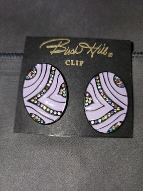Birch Hill Vintage Lavender Enamel Clip-On Earrings with Multicolor Crystals